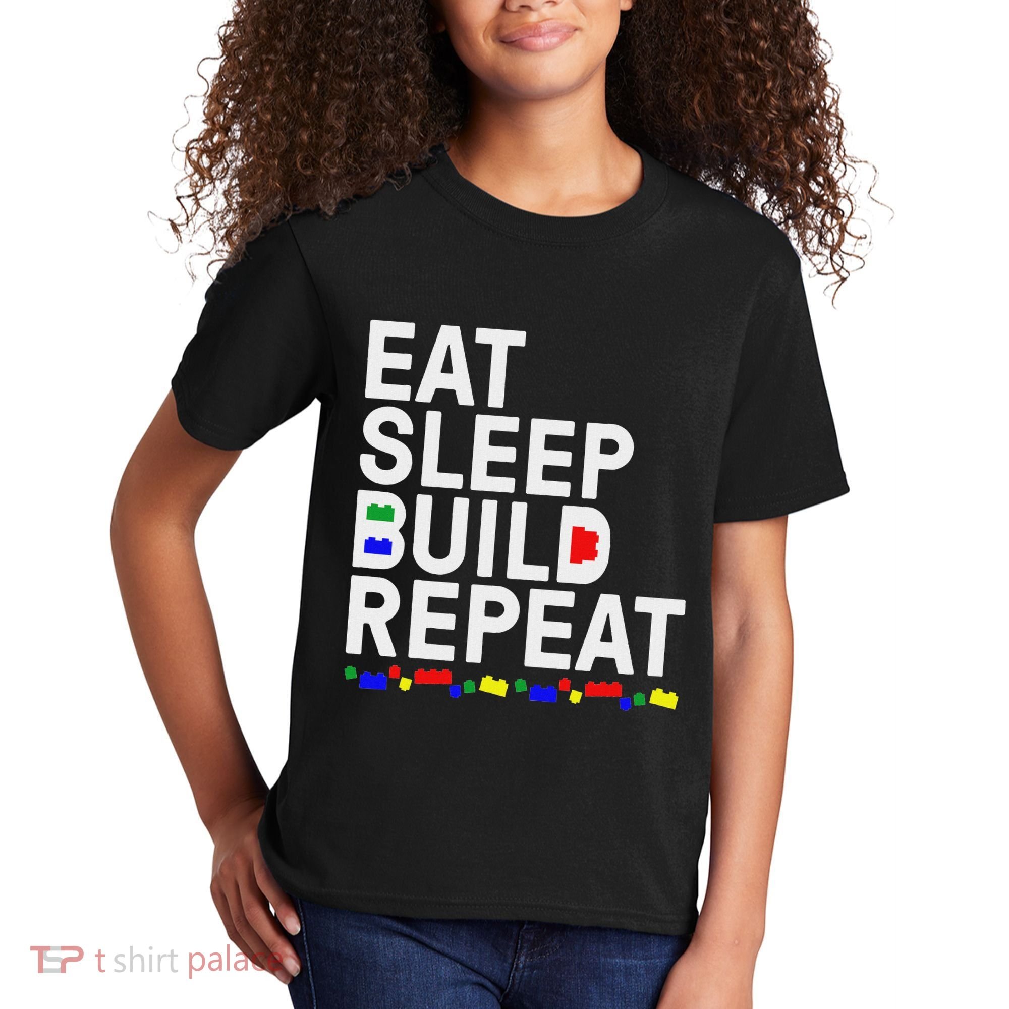 Eat Sleep Build Gift Cool Blocks Building Kids T-Shirt