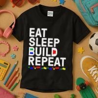 Eat Sleep Build Gift Cool Blocks Building Kids T-Shirt thumb 3