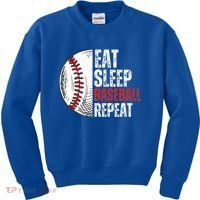 Eat Sleep Baseball Repeat Funny Baseball Players Kids Sweatshirt thumb 0