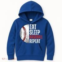 Eat Sleep Baseball Repeat Funny Baseball Players Kids Hoodie thumb 0