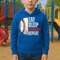 Eat Sleep Baseball Repeat Funny Baseball Players Kids Hoodie thumb 2