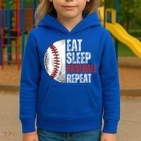 Eat Sleep Baseball Repeat Funny Baseball Players Kids Hoodie thumb 3