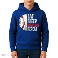 Eat Sleep Baseball Repeat Funny Baseball Players Kids Hoodie thumb 4