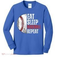 Eat Sleep Baseball Repeat Funny Baseball Players Kids Long Sleeve Shirt thumb 0