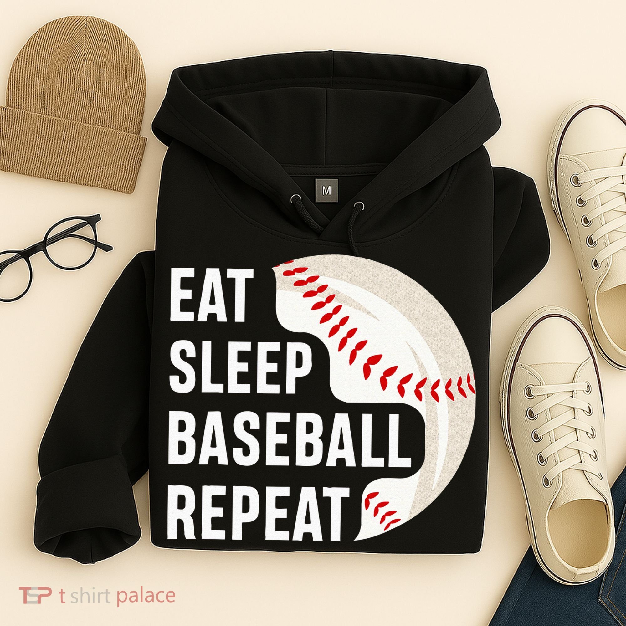 EAT SLEEP BASEBALL REPEAT Baseball Player Hoodie
