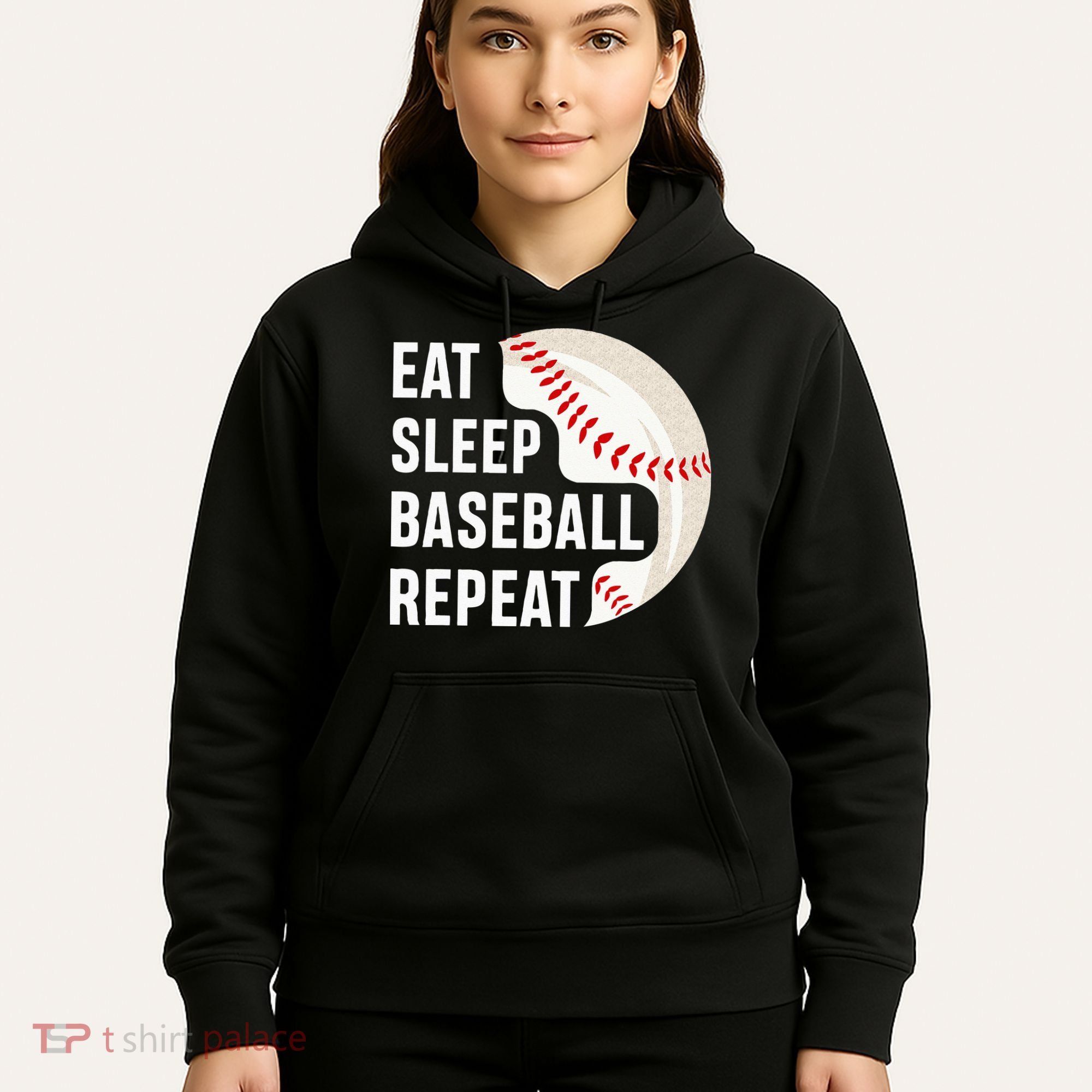 EAT SLEEP BASEBALL REPEAT Baseball Player Hoodie