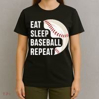 EAT SLEEP BASEBALL REPEAT Baseball Player T-Shirt thumb 4