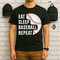 EAT SLEEP BASEBALL REPEAT Baseball Player T-Shirt thumb 6