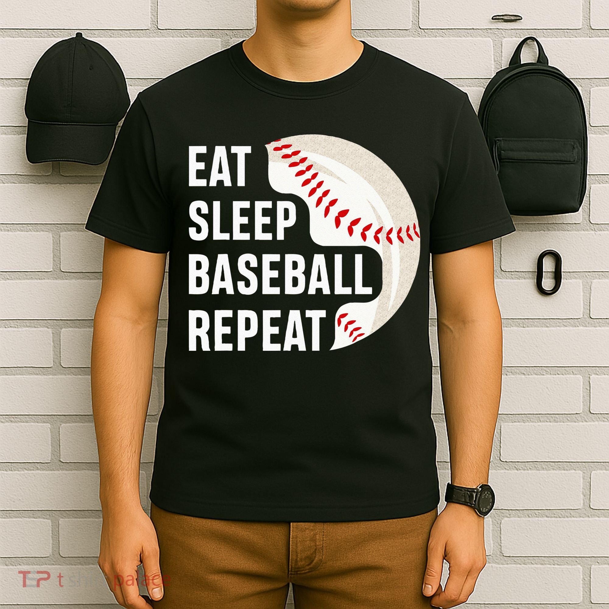 EAT SLEEP BASEBALL REPEAT Baseball Player T-Shirt