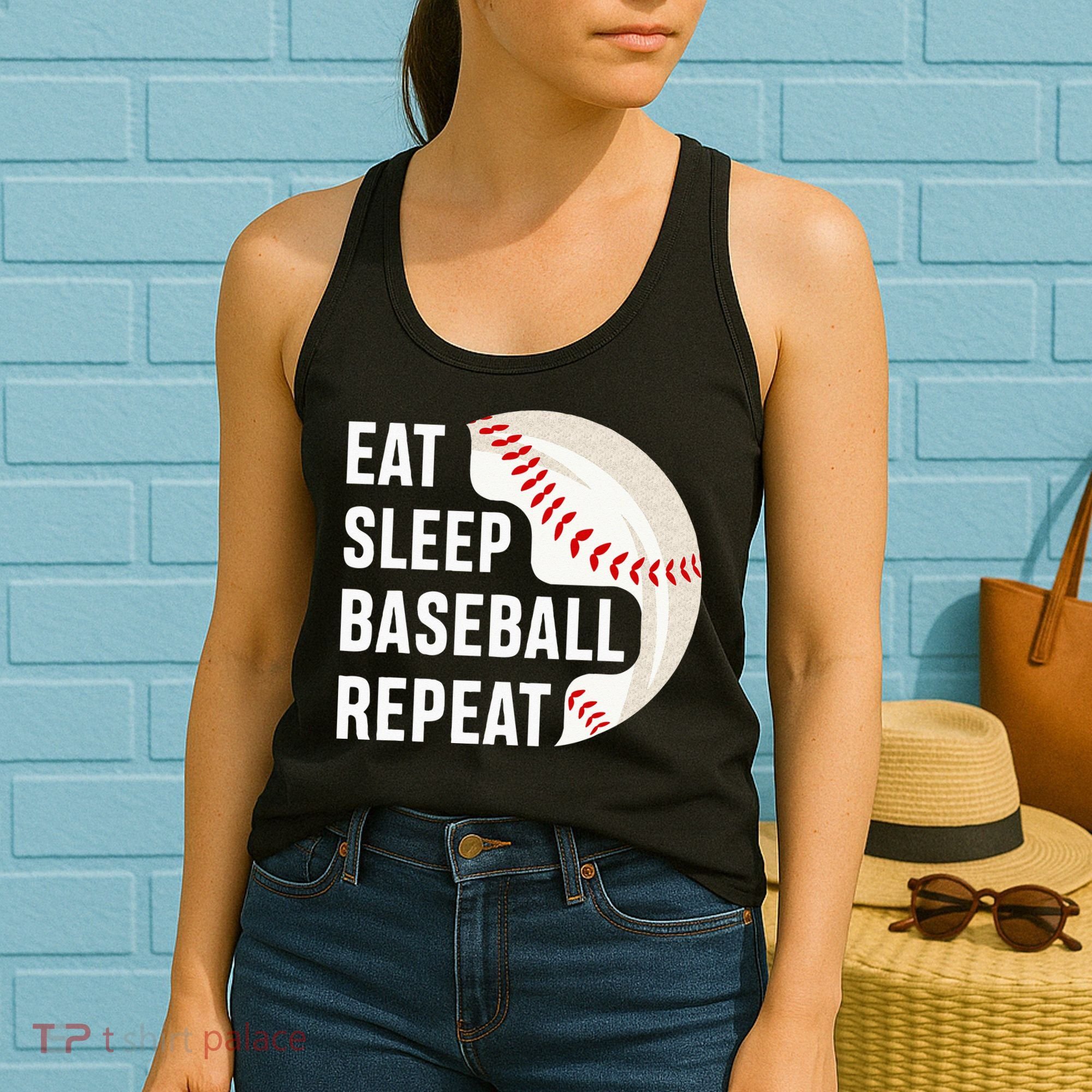 EAT SLEEP BASEBALL REPEAT Baseball Player Women's Tank Top