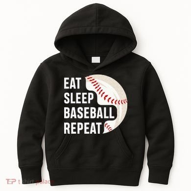 EAT SLEEP BASEBALL REPEAT Baseball Player Kids Hoodie