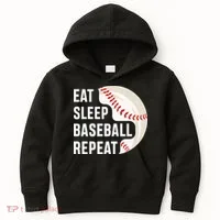 EAT SLEEP BASEBALL REPEAT Baseball Player Kids Hoodie thumb 0