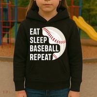 EAT SLEEP BASEBALL REPEAT Baseball Player Kids Hoodie thumb 3