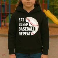 EAT SLEEP BASEBALL REPEAT Baseball Player Kids Hoodie thumb 3