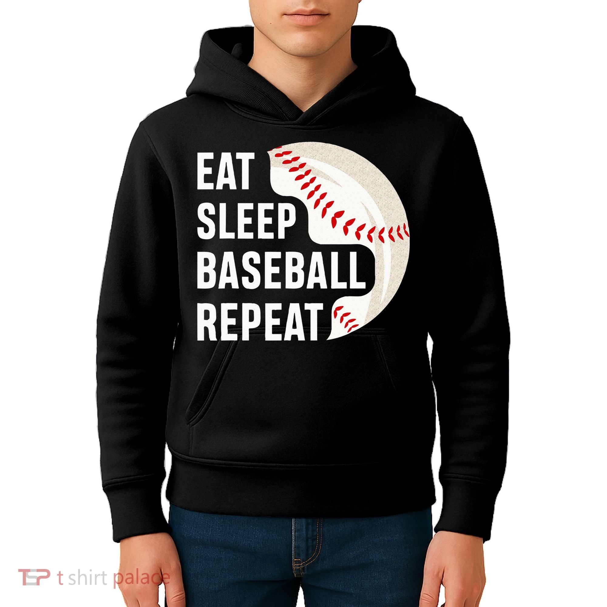 EAT SLEEP BASEBALL REPEAT Baseball Player Kids Hoodie