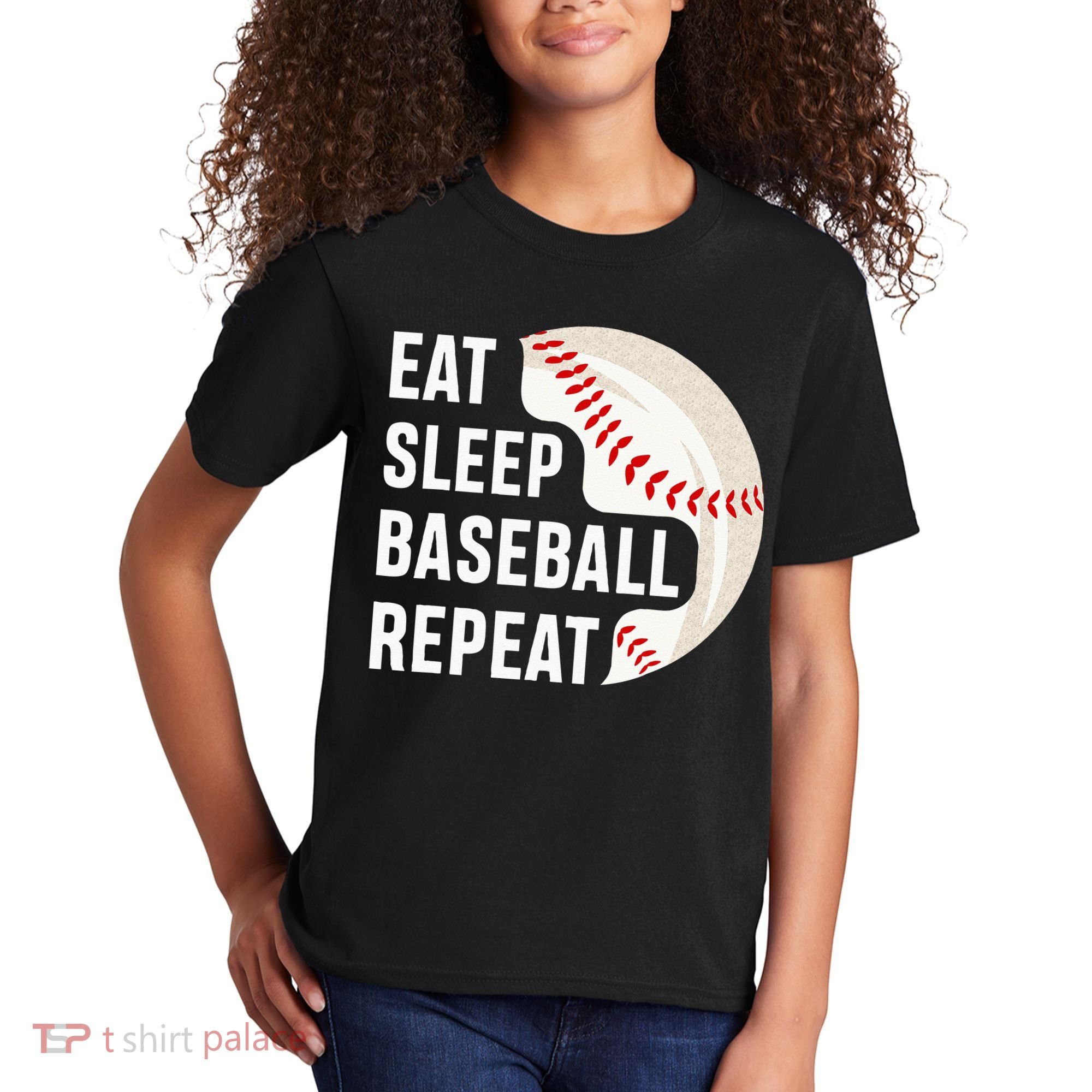 EAT SLEEP BASEBALL REPEAT Baseball Player Kids T-Shirt