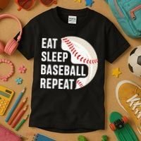 EAT SLEEP BASEBALL REPEAT Baseball Player Kids T-Shirt thumb 3
