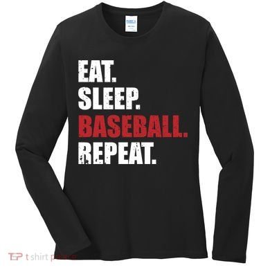 Eat Sleep Baseball Repeat Hoodie Women's Long Sleeve Shirt