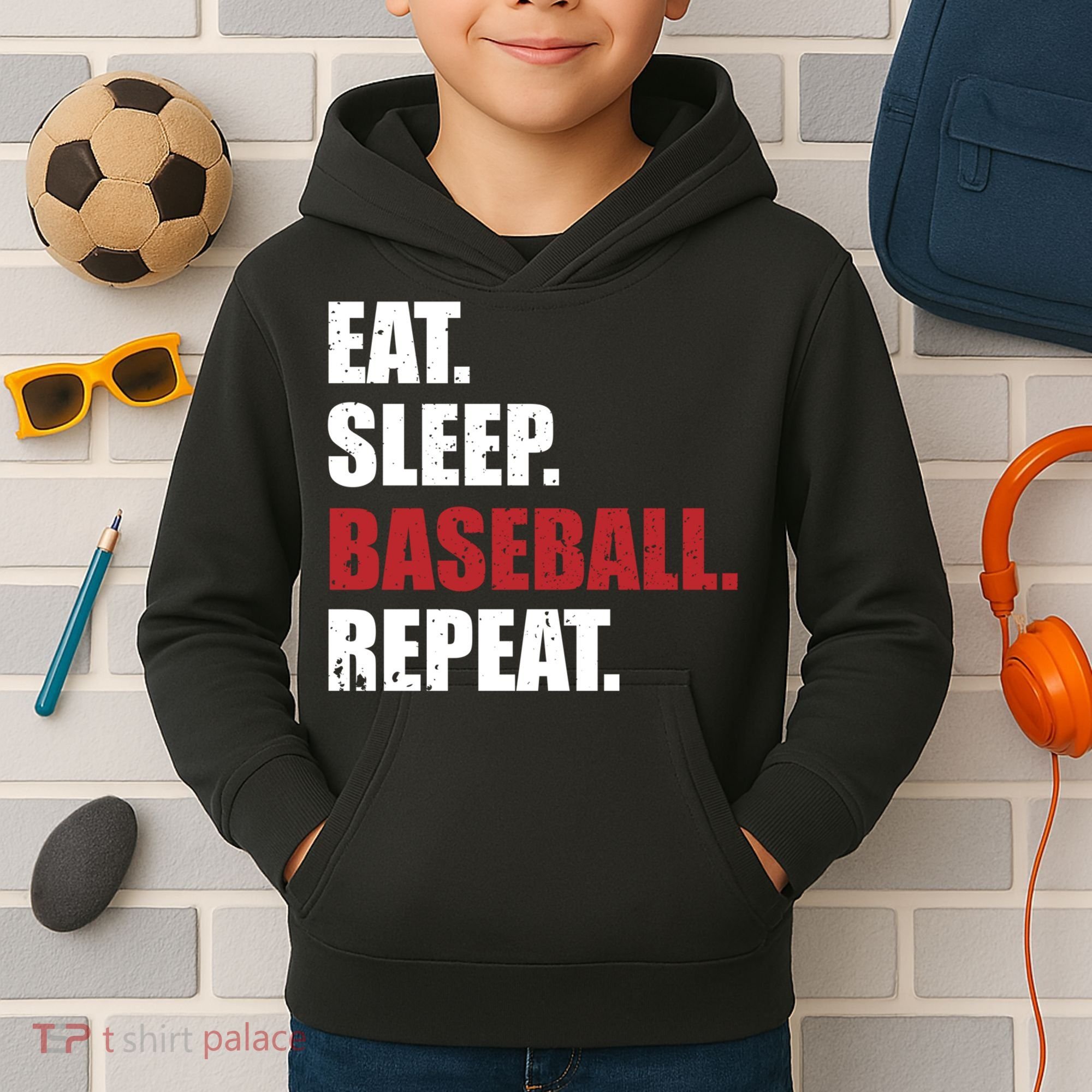 Eat Sleep Baseball Repeat Hoodie Kids Hoodie