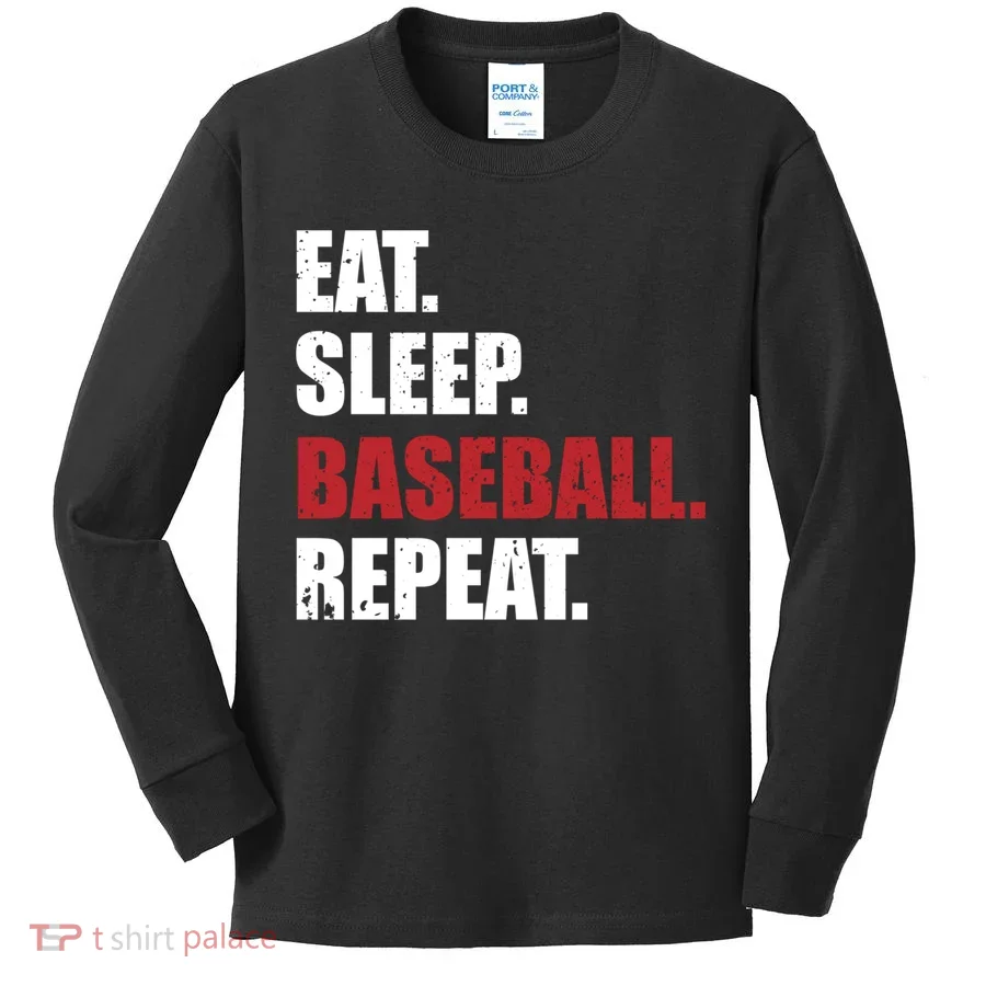 Eat Sleep Baseball Repeat Hoodie Kids Long Sleeve Shirt