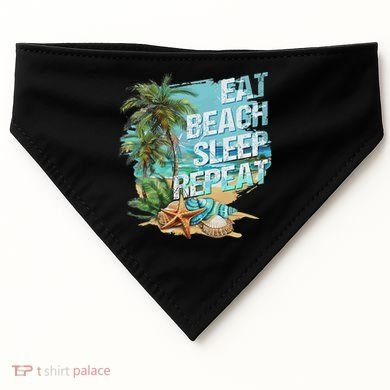 Eat Sleep Beach Repeat Summer Vacation Tropical Beach Design USA-Made Doggie Bandana