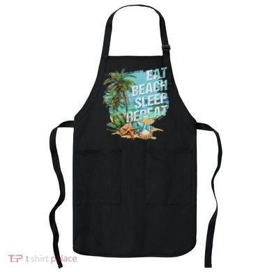 Eat Sleep Beach Repeat Summer Vacation Tropical Beach Design Apron