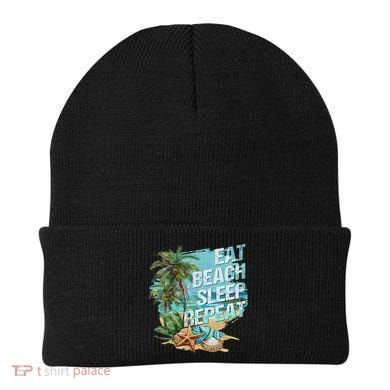 Eat Sleep Beach Repeat Summer Vacation Tropical Beach Design Beanie