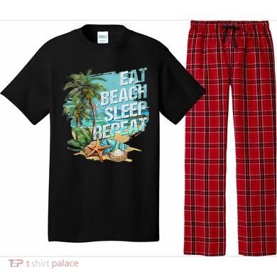 Eat Sleep Beach Repeat Summer Vacation Tropical Beach Design Pajama Set