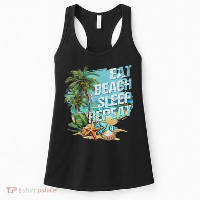 Eat Sleep Beach Repeat Summer Vacation Tropical Beach Design Women's Tank Top