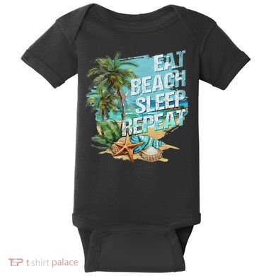 Eat Sleep Beach Repeat Summer Vacation Tropical Beach Design Baby Bodysuit