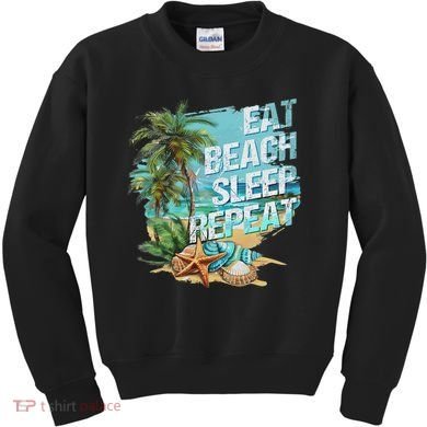 Eat Sleep Beach Repeat Summer Vacation Tropical Beach Design Kids Sweatshirt