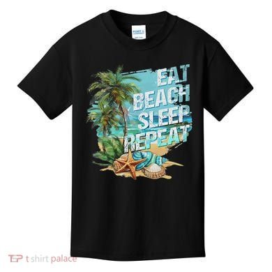 Eat Sleep Beach Repeat Summer Vacation Tropical Beach Design Kids T-Shirt