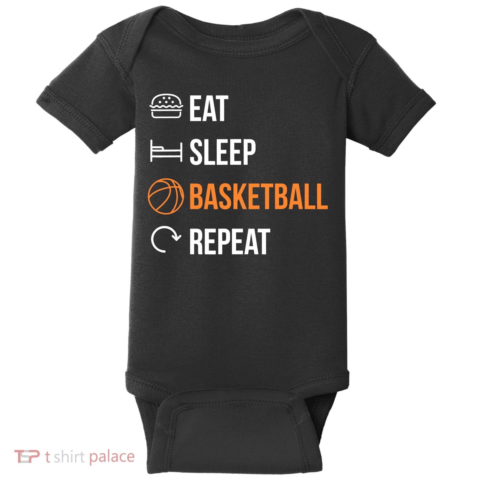 Eat Sleep Basketball Repeat | Basketball Baby Bodysuit