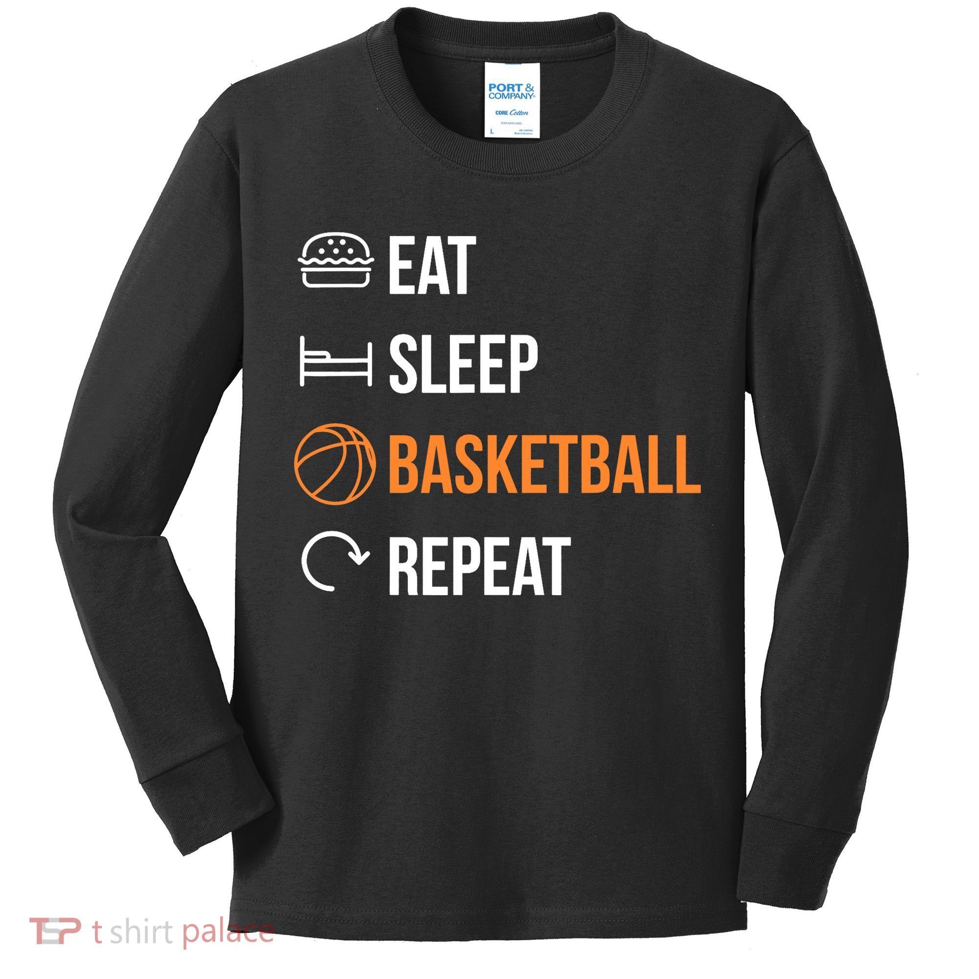 Eat Sleep Basketball Repeat | Basketball Kids Long Sleeve Shirt