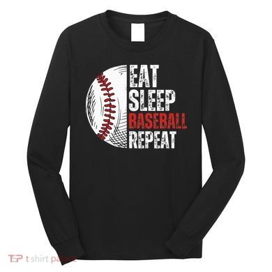 Eat Sleep Baseball Repeat Funny Baseball Players Long Sleeve Shirt