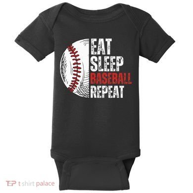 Eat Sleep Baseball Repeat Funny Baseball Players Baby Bodysuit