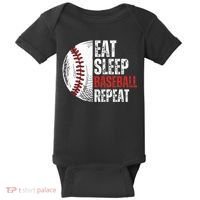 Eat Sleep Baseball Repeat Funny Baseball Players Baby Bodysuit thumb 0