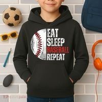 Eat Sleep Baseball Repeat Funny Baseball Players Kids Hoodie thumb 2
