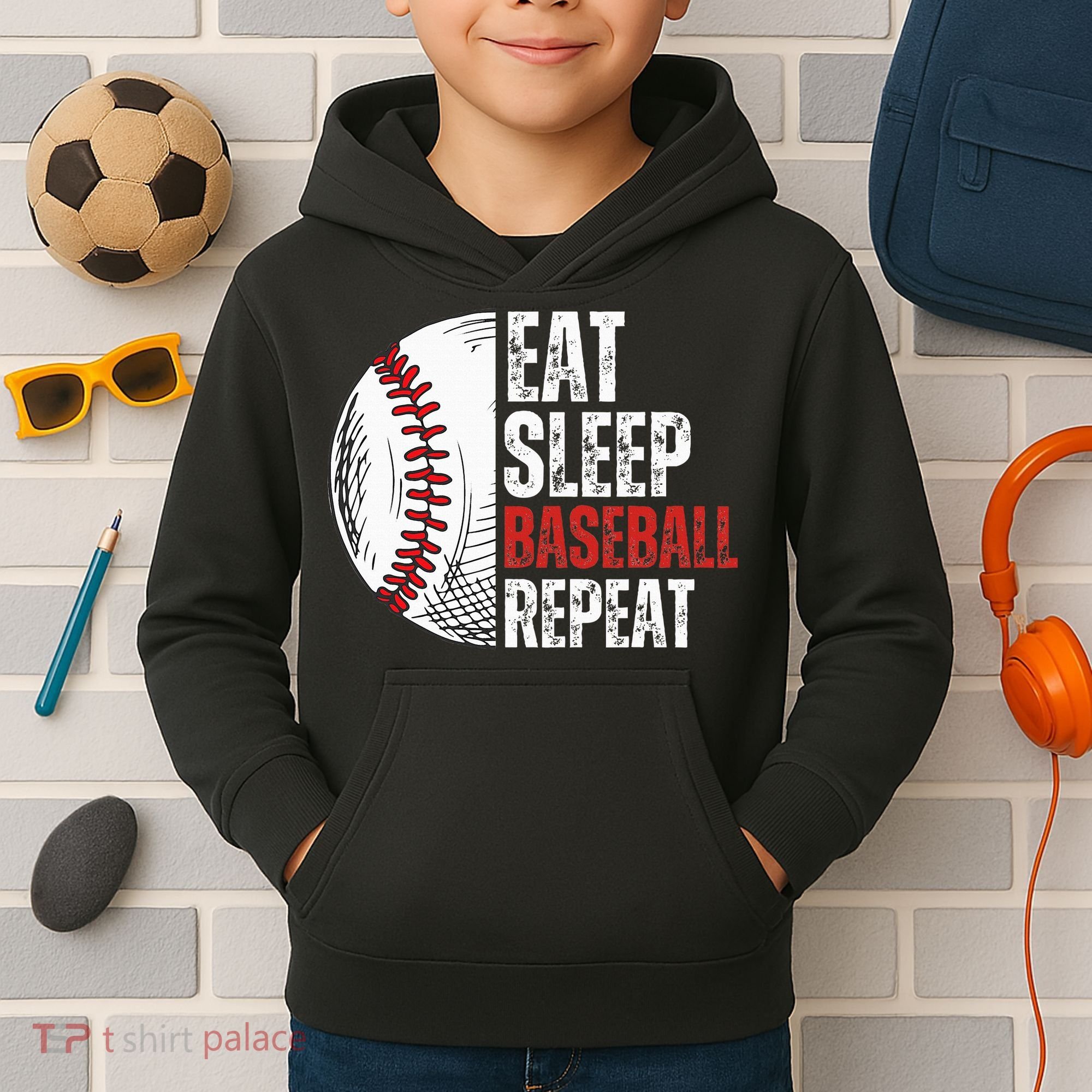 Eat Sleep Baseball Repeat Funny Baseball Players Kids Hoodie