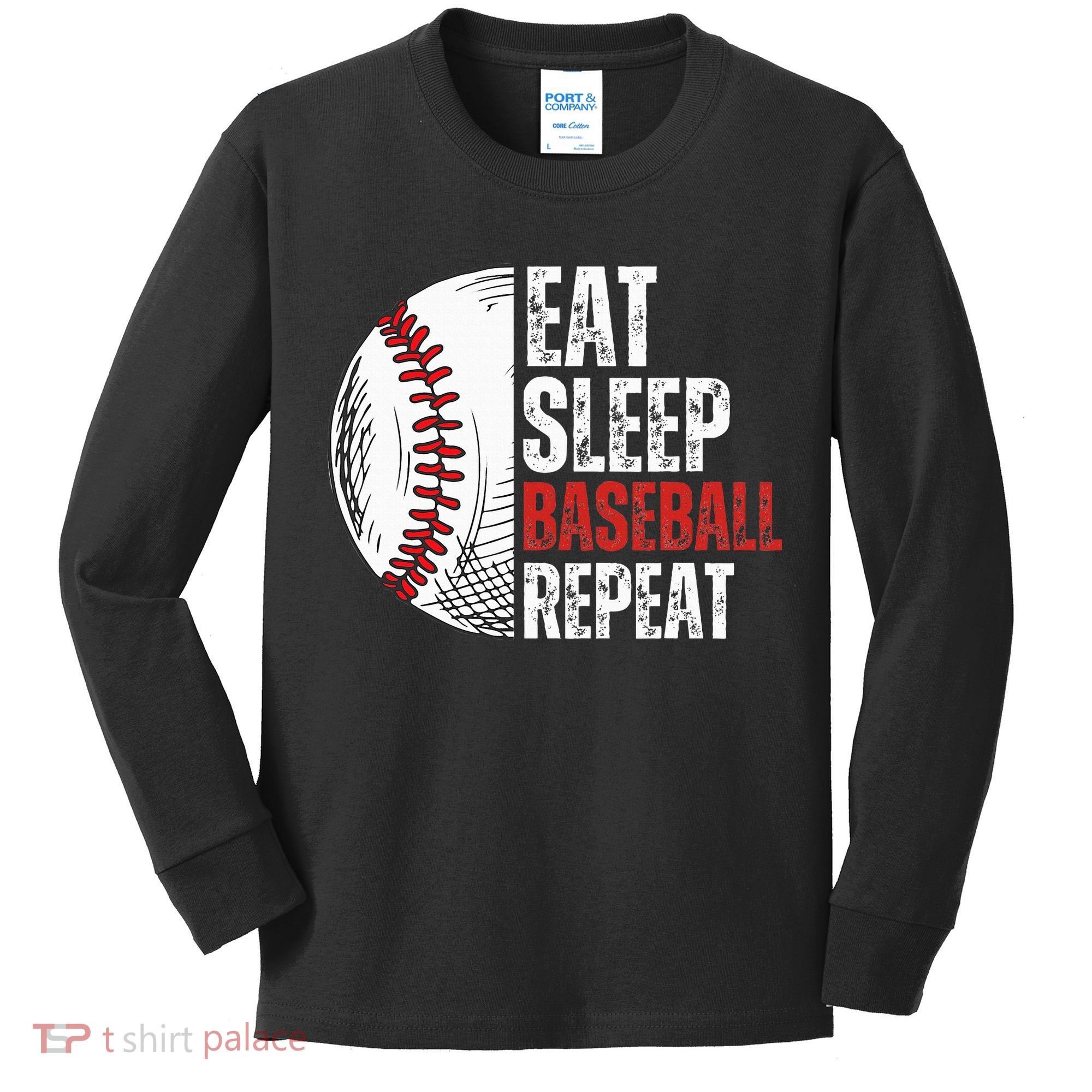 Eat Sleep Baseball Repeat Funny Baseball Players Kids Long Sleeve Shirt