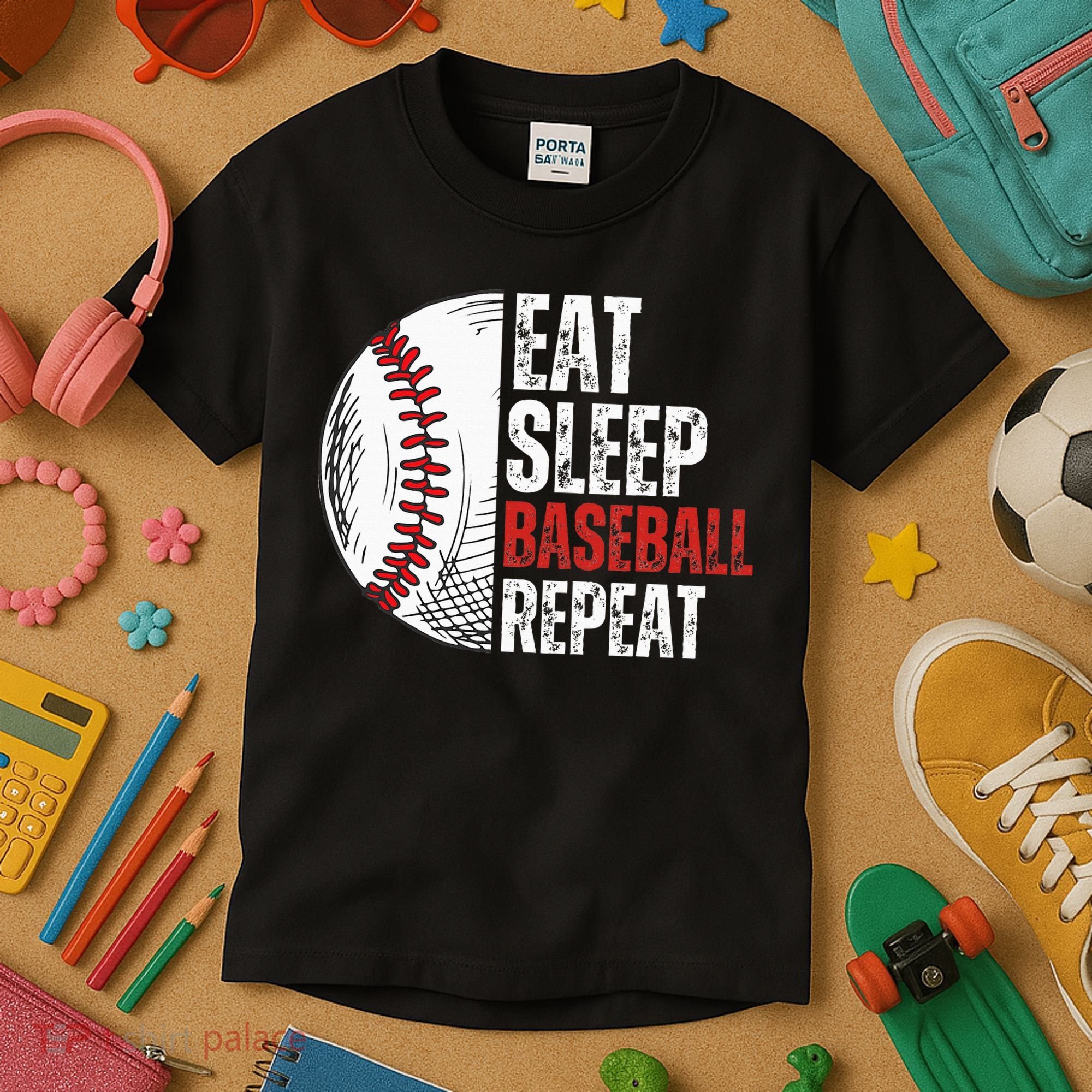 Eat Sleep Baseball Repeat Funny Baseball Players Kids T-Shirt