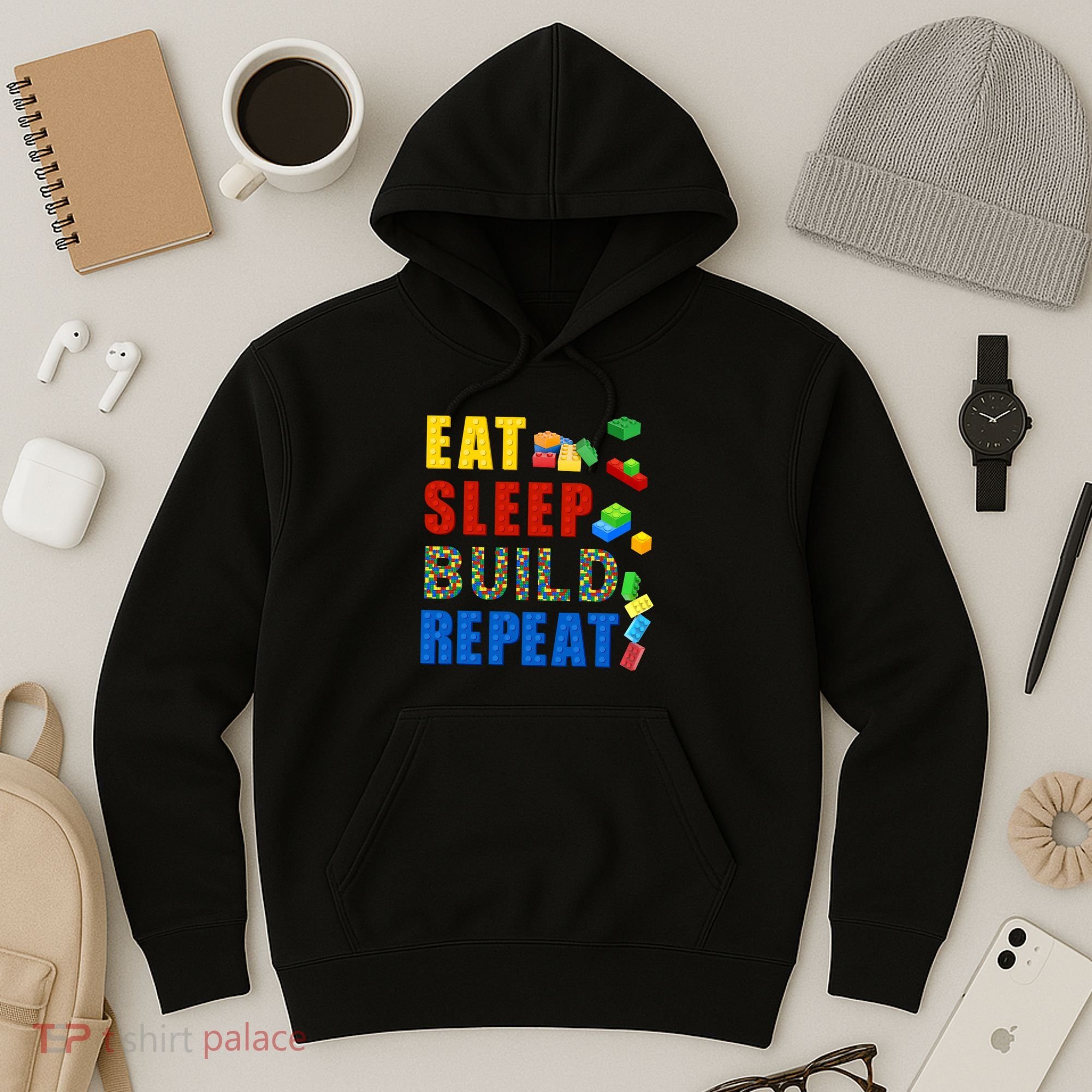 Eat Sleep Build Repeat Building Bricks Blocks Master Builder Hoodie