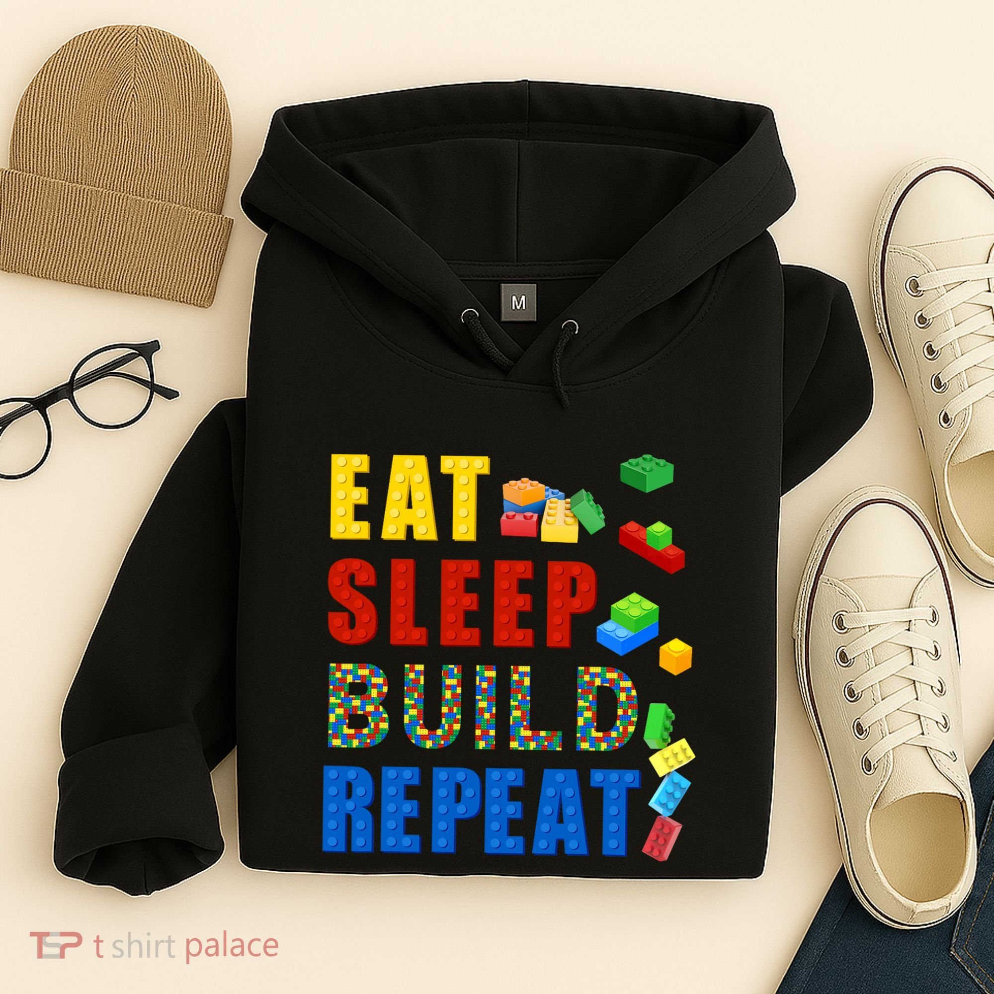 Eat Sleep Build Repeat Building Bricks Blocks Master Builder Hoodie