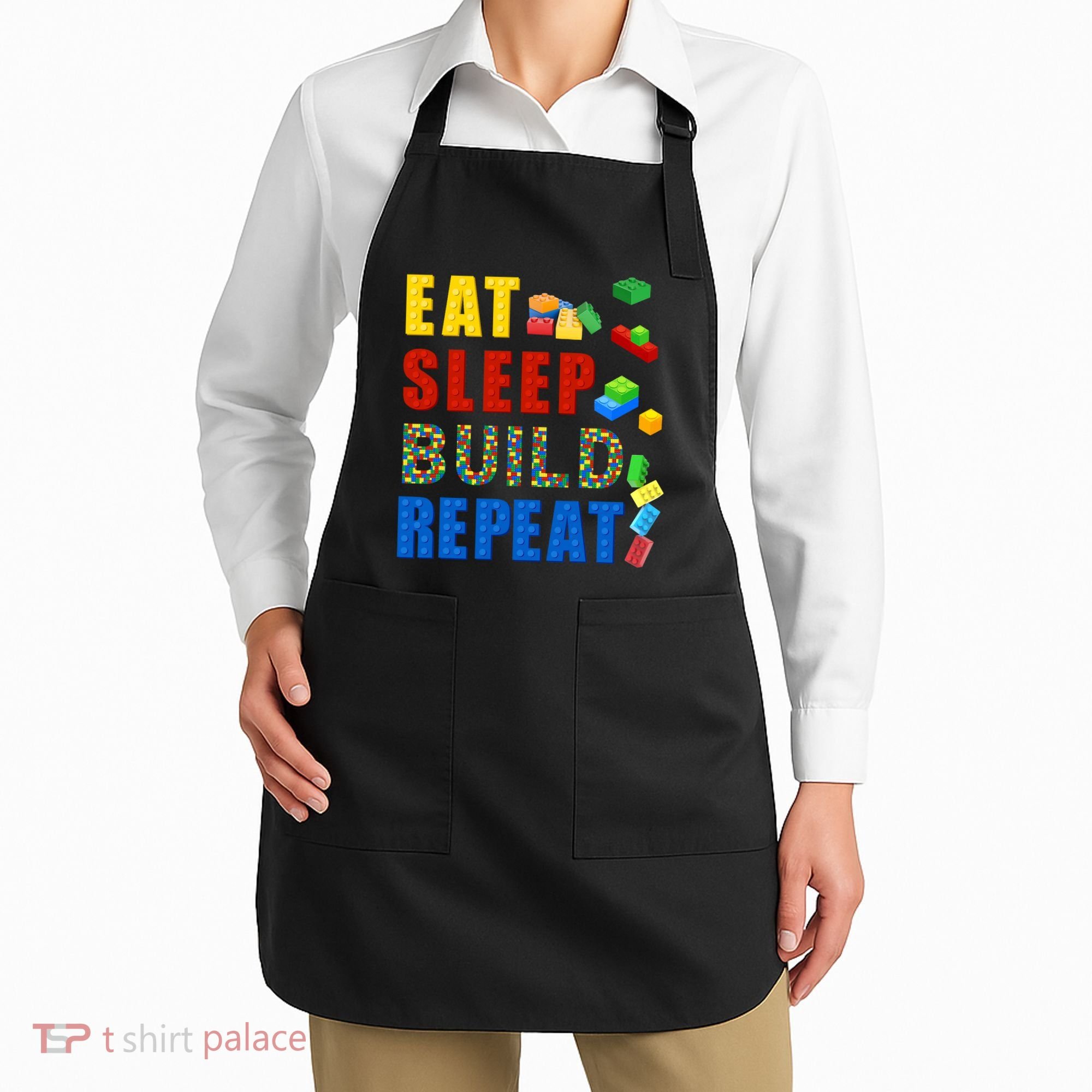 Eat Sleep Build Repeat Building Bricks Blocks Master Builder Apron