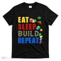 Eat Sleep Build Repeat Building Bricks Blocks Master Builder T-Shirt thumb 0