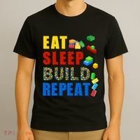Eat Sleep Build Repeat Building Bricks Blocks Master Builder T-Shirt thumb 3