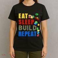 Eat Sleep Build Repeat Building Bricks Blocks Master Builder T-Shirt thumb 4
