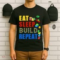 Eat Sleep Build Repeat Building Bricks Blocks Master Builder T-Shirt thumb 6