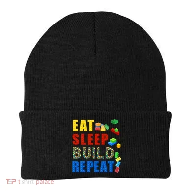 Eat Sleep Build Repeat Building Bricks Blocks Master Builder Beanie