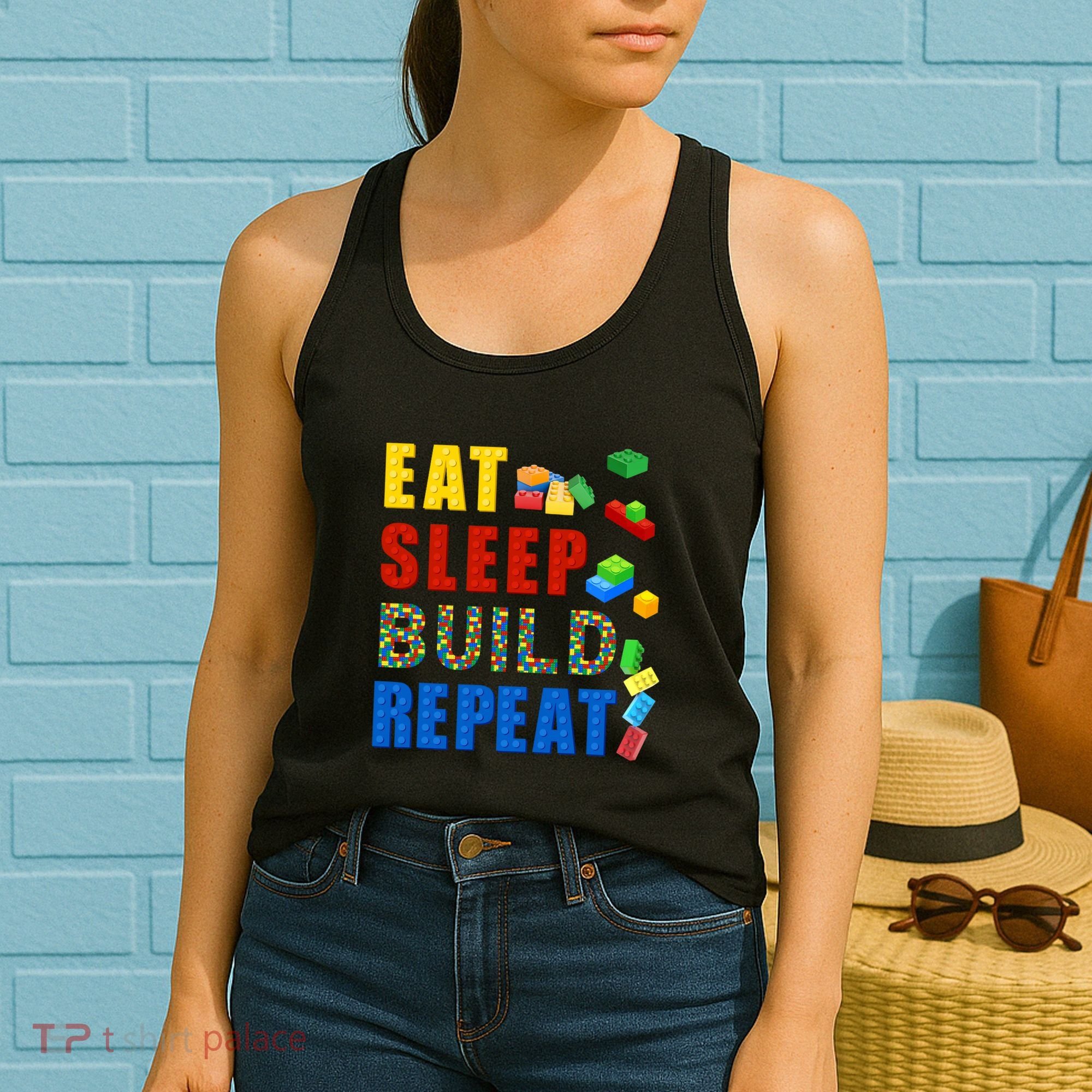 Eat Sleep Build Repeat Building Bricks Blocks Master Builder Women's Tank Top